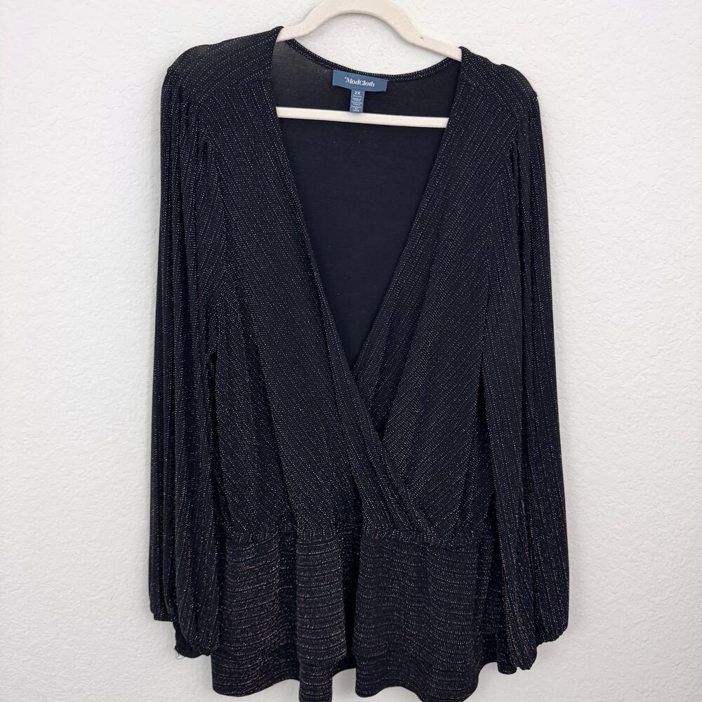 ModCloth Womens Blouse Top Size 2X Metallic Shimmer Evening Party Black